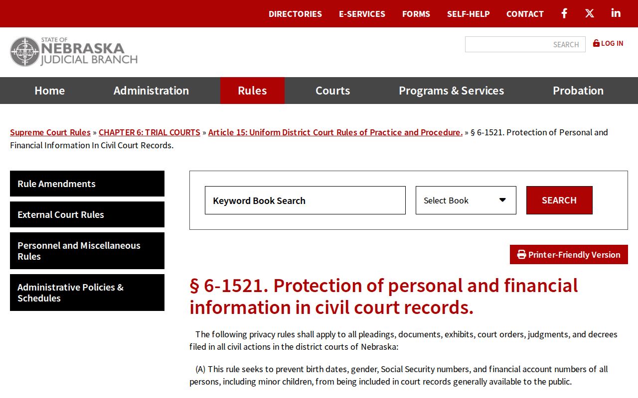Colfax County civil docket personal and financial information protection rule