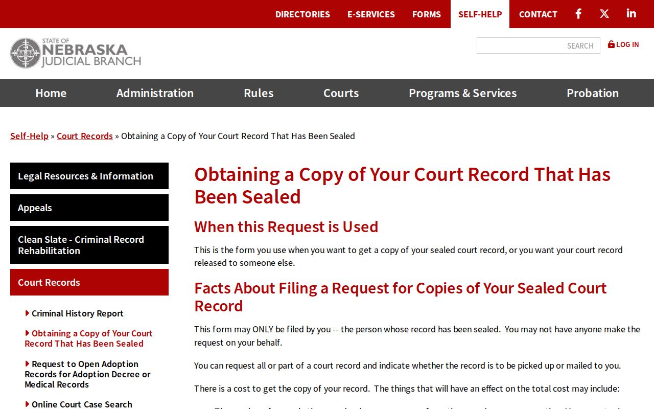 Clarkson court docket Nebraska sealed record copy instructions
