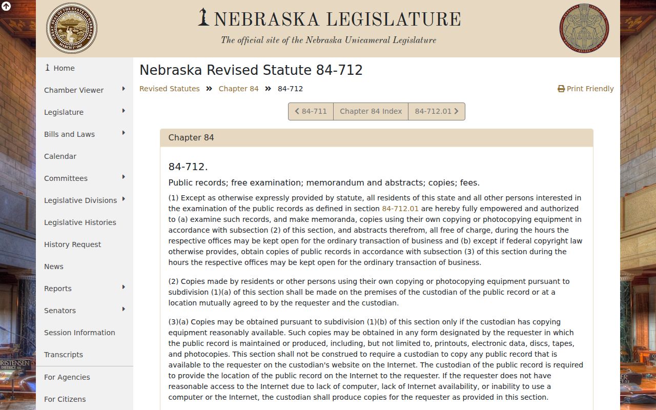 Colfax County court records Nebraska Public Records Act section 84-712
