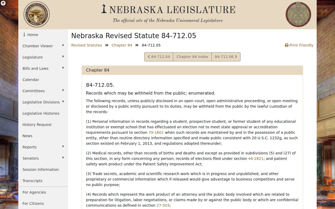 Colfax County court records Nebraska public record exemptions
