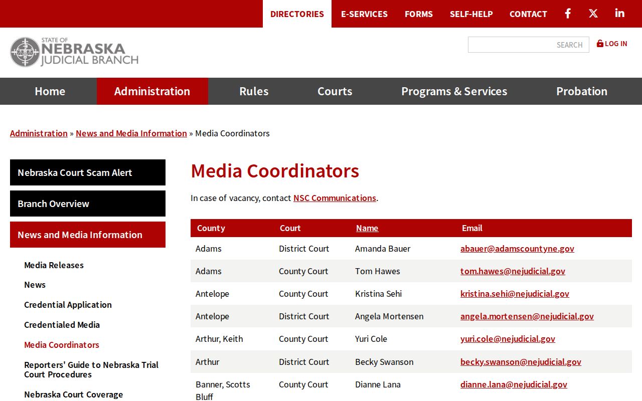 Colfax County criminal docket court office contact listing