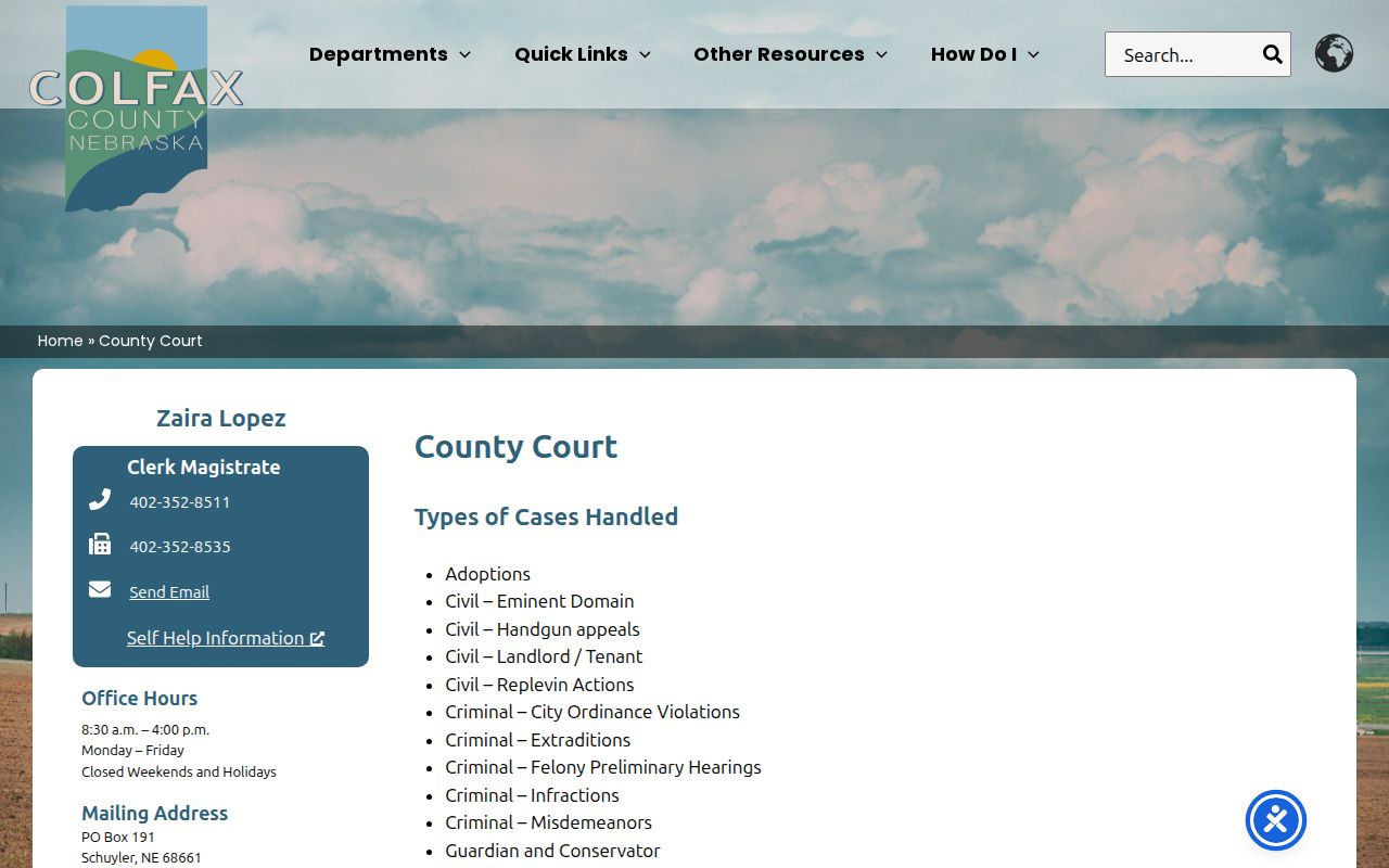 Colfax County government County Court office page