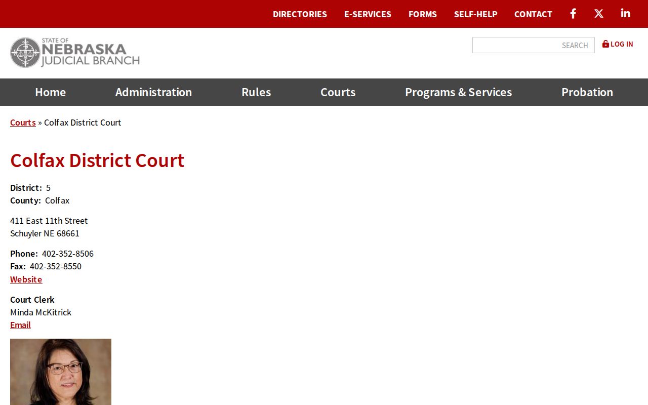 Nebraska Judicial Branch Colfax District Court profile