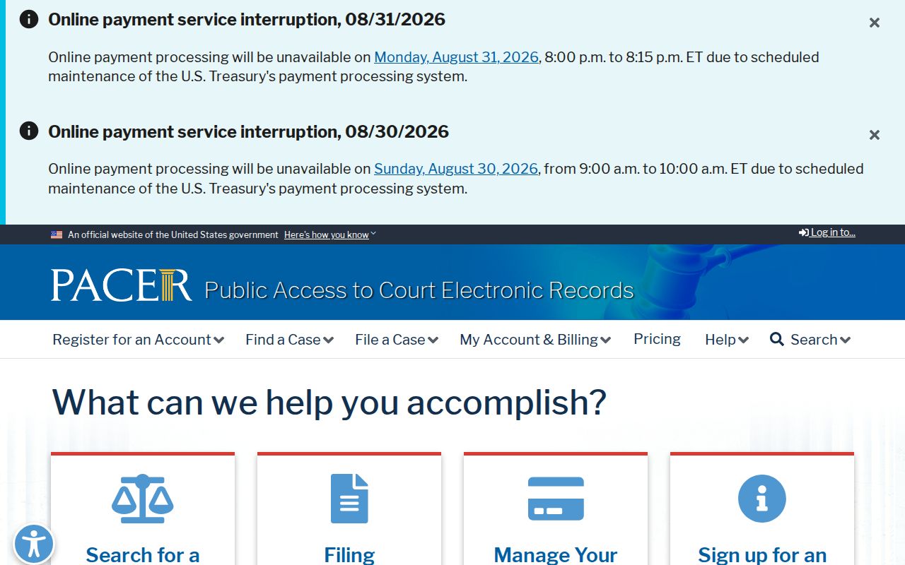 Rogers court docket PACER federal records source separate from Colfax County records
