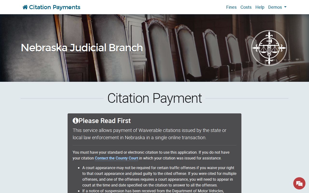 Colfax County traffic court records Nebraska citation payment process