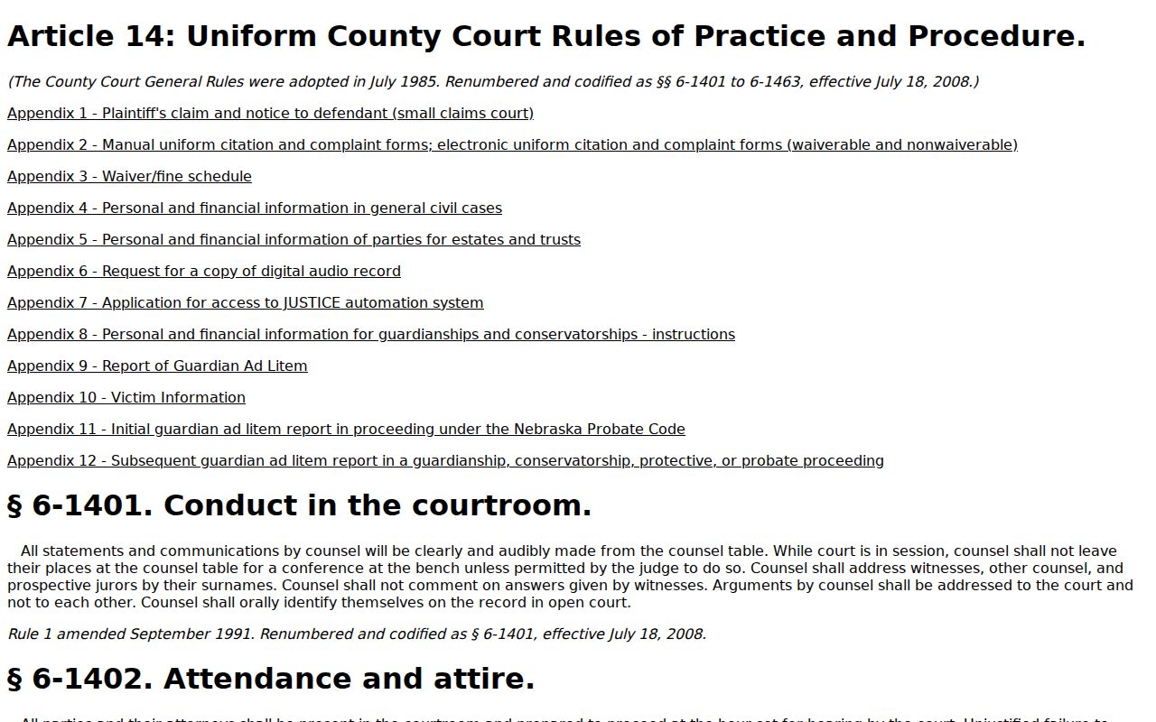 Colfax County traffic court records Nebraska Rule 6-1455 waiver authority